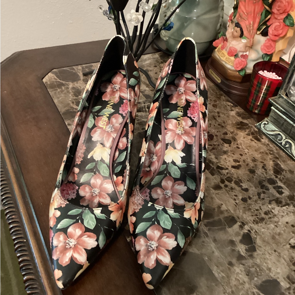 Nine West Black And Pink Floral Heels